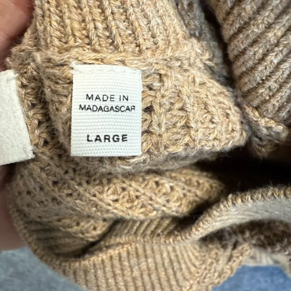 Buck Mason Womens Seafarer Cotton Rib Crew Neck Sweater Puff Sleeve Large Tan - Picture 7 of 12